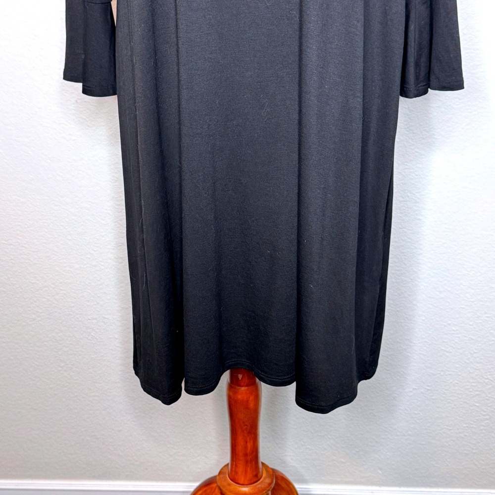 EILEEN FISHER Midi Lyocell Dress Petite LG Black 3/4 Bell Sleeves Boat Neck Ltwt - Picture 3 of 9